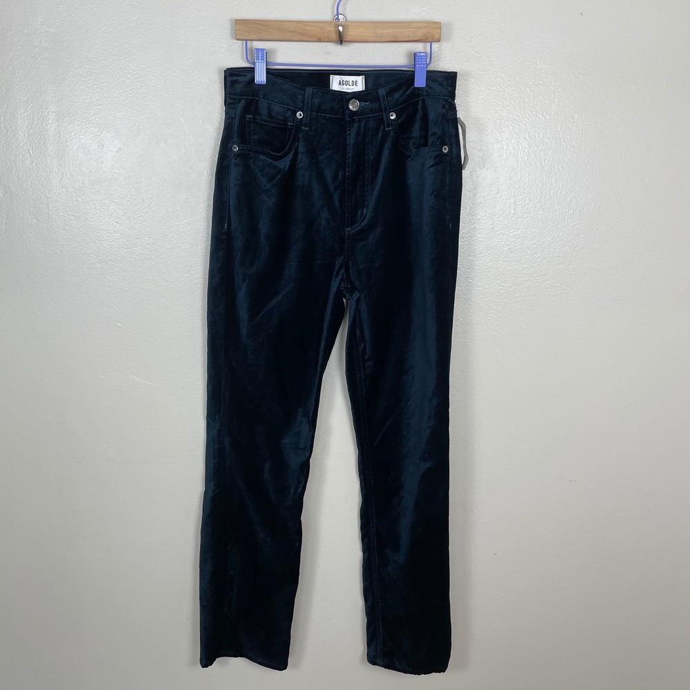 AGOLDE Women's 25 High‎ Rise Stovepipe Pants Teal Blue Velvet A9177-1155 NEW